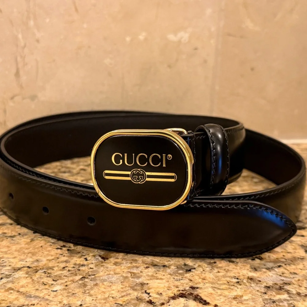 Gucci Leather Belt Black with Gold Buckle